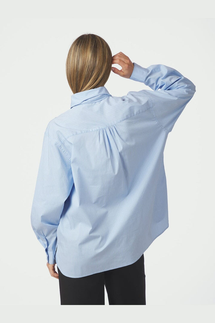 Neo Noir - Rochelle Scarf Fine Stripe Shirt 170095 - 145 - Light Blue