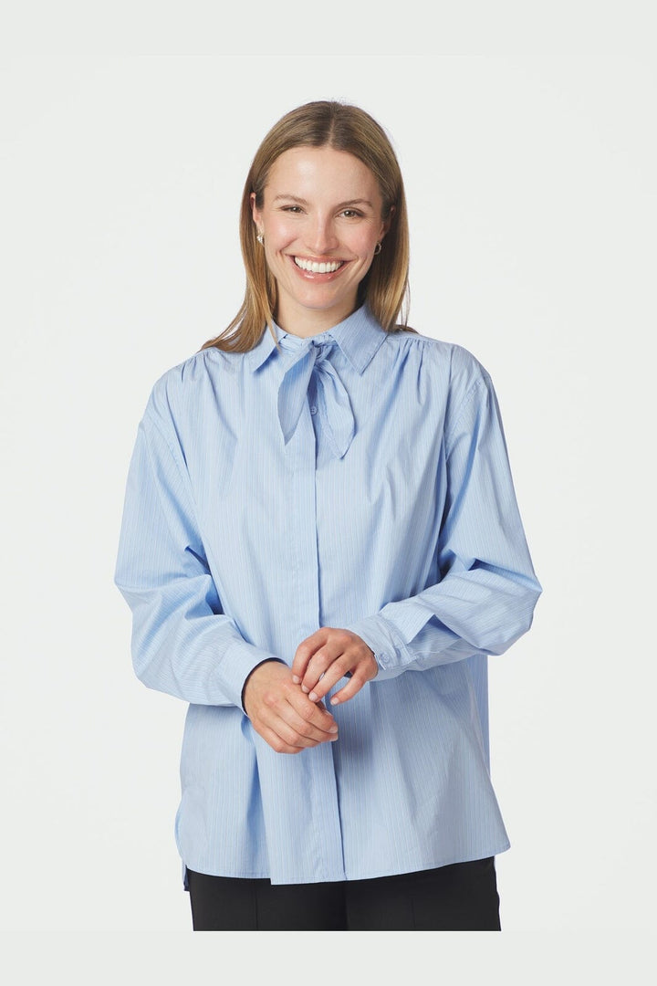 Neo Noir - Rochelle Scarf Fine Stripe Shirt 170095 - 145 - Light Blue