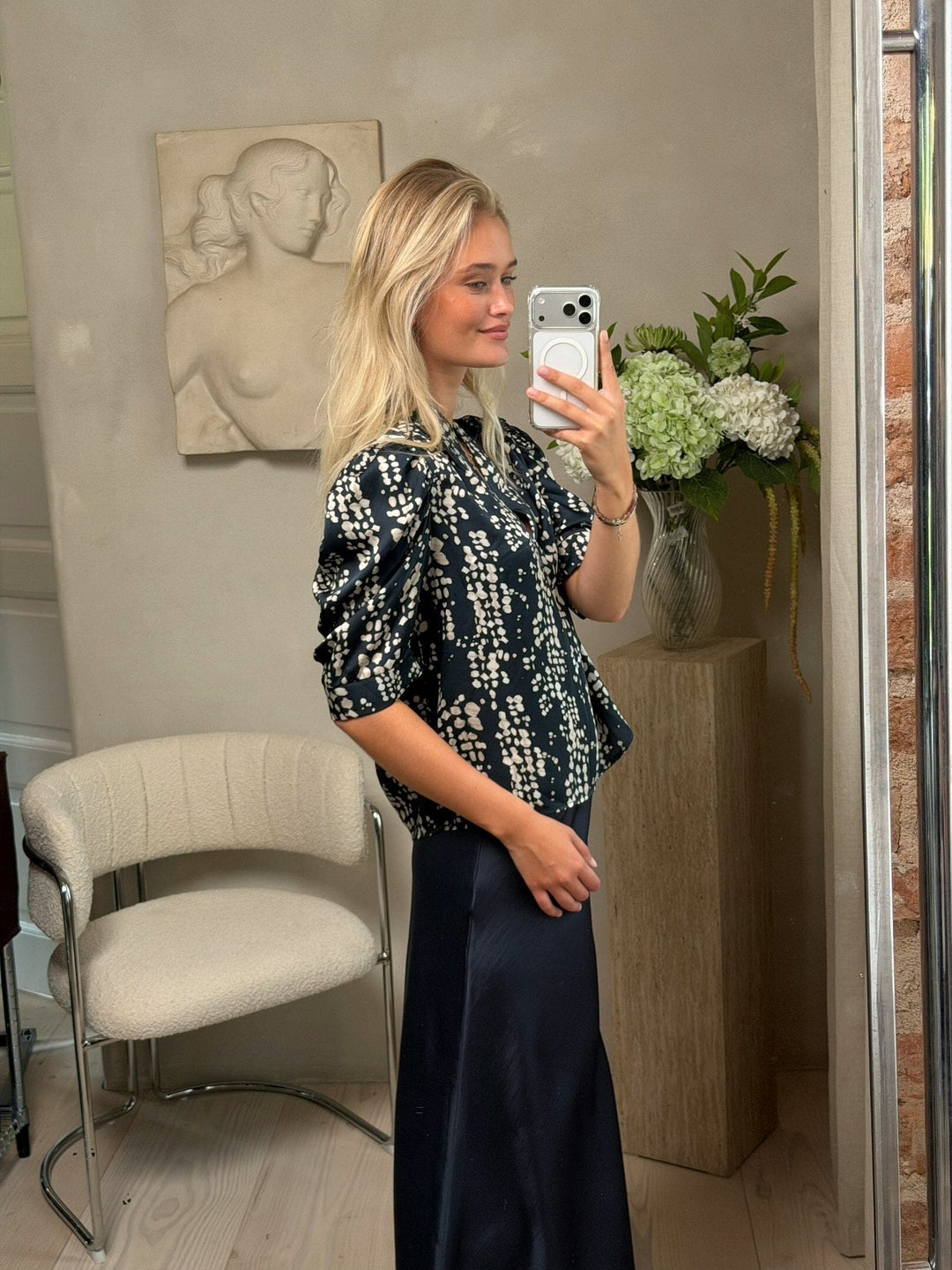 Neo Noir - Roella Scatter Print Blouse 167682 - 141 - Navy Bluser 