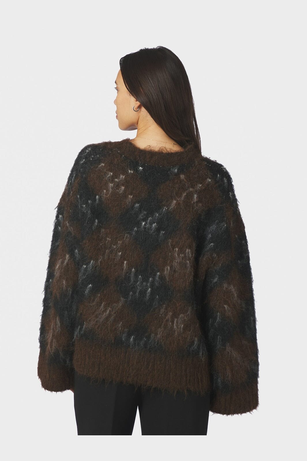 Neo Noir - Roeme Check Fluffy Knit Blouse 168111 - 676 - Dark Brown