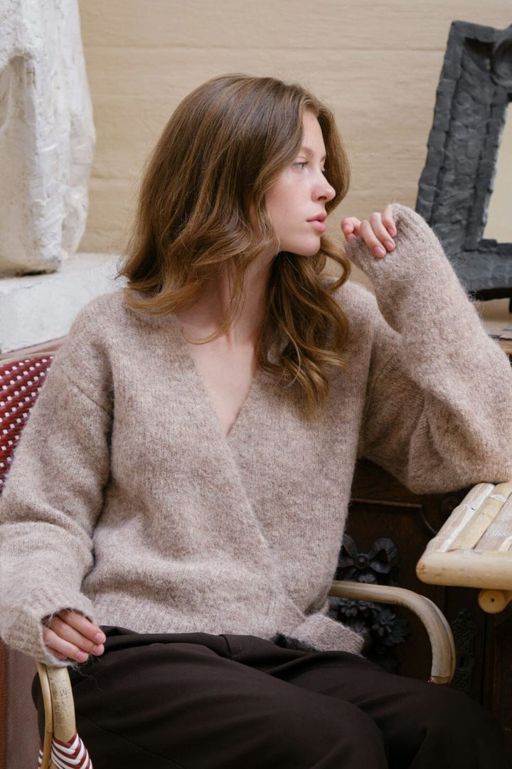 Neo Noir - Ronia Fluffy Wrap Knit Cardigan 166619 - 976 - Beige Melange Cardigans 