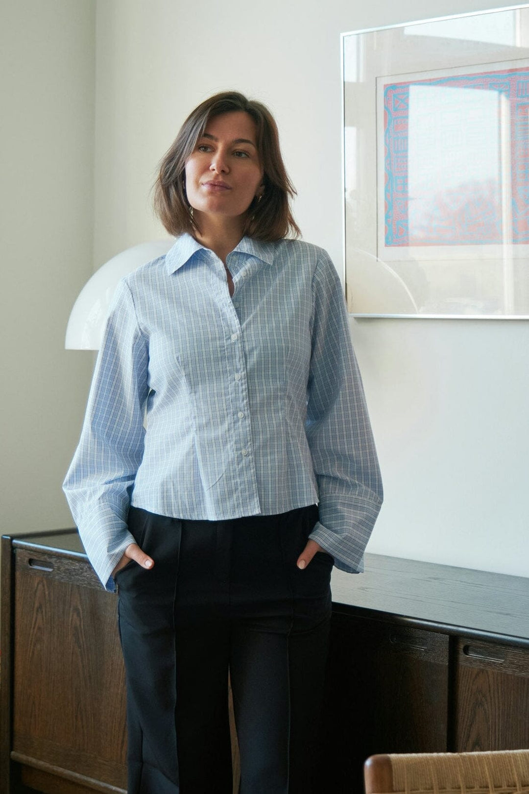 Neo Noir - Rosa Light Check Shirt 167942 - 145 - Light Blue Skjorter 