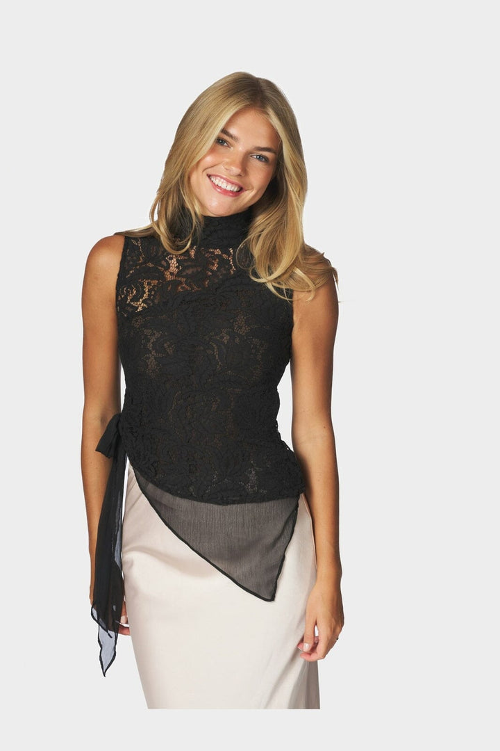 Neo Noir - Rosalina Lace Chiffon Top 171226 - 100 - Black
