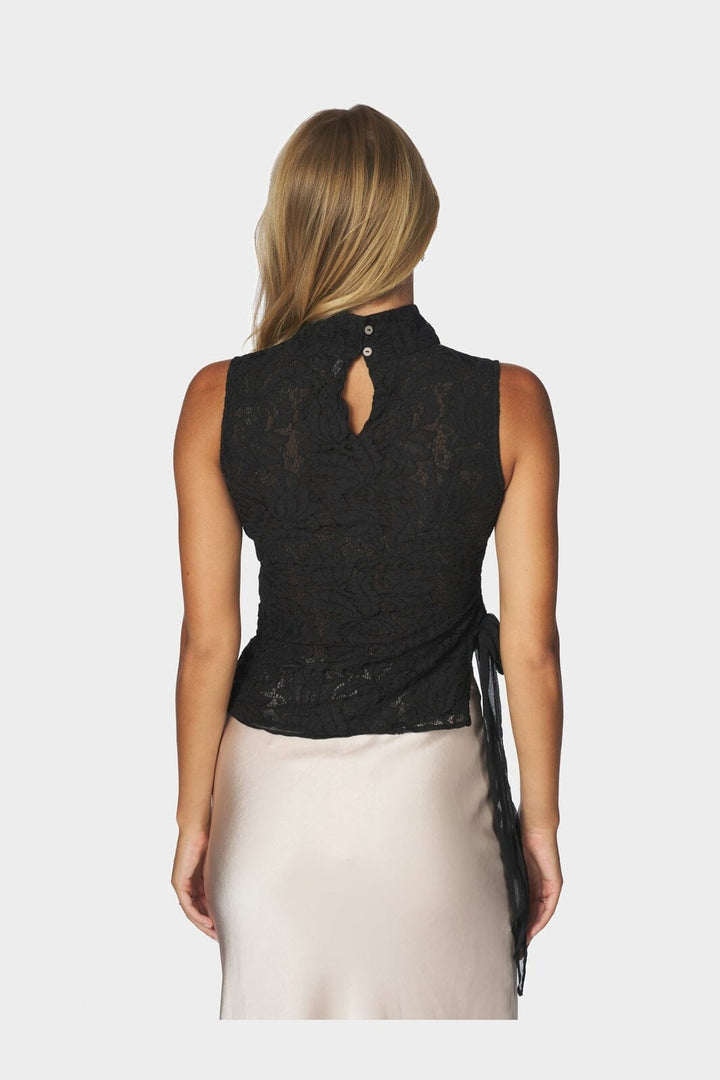 Neo Noir - Rosalina Lace Chiffon Top 171226 - 100 - Black