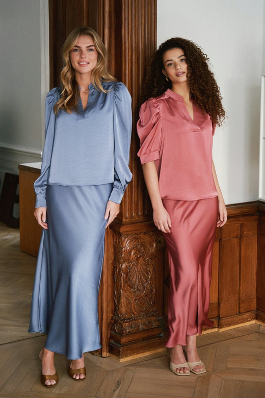 Neo Noir - Rosslyn Heavy Sateen Blouse 163769 - 407 - Smoke Blue Bluser 