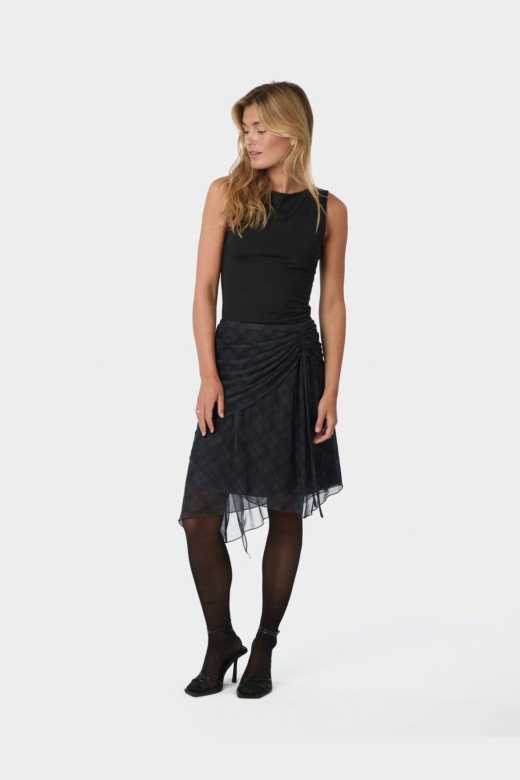 Neo Noir - Saffron Check Mesh Skirt 167206 - 104 - Dark Grey