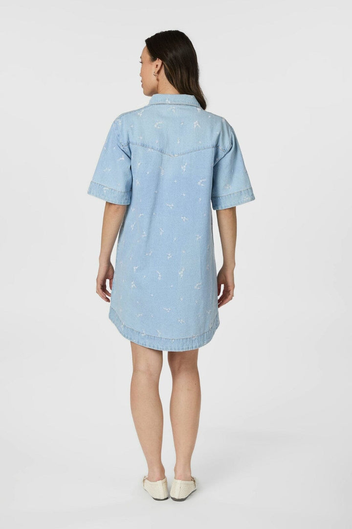 Neo Noir - Saras Denim Emb Dress 166045 - 145 - Light Blue