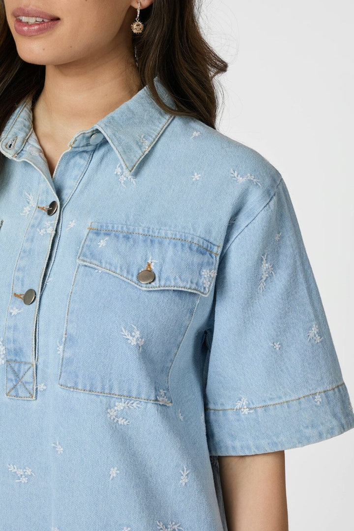 Neo Noir - Saras Denim Emb Dress 166045 - 145 - Light Blue