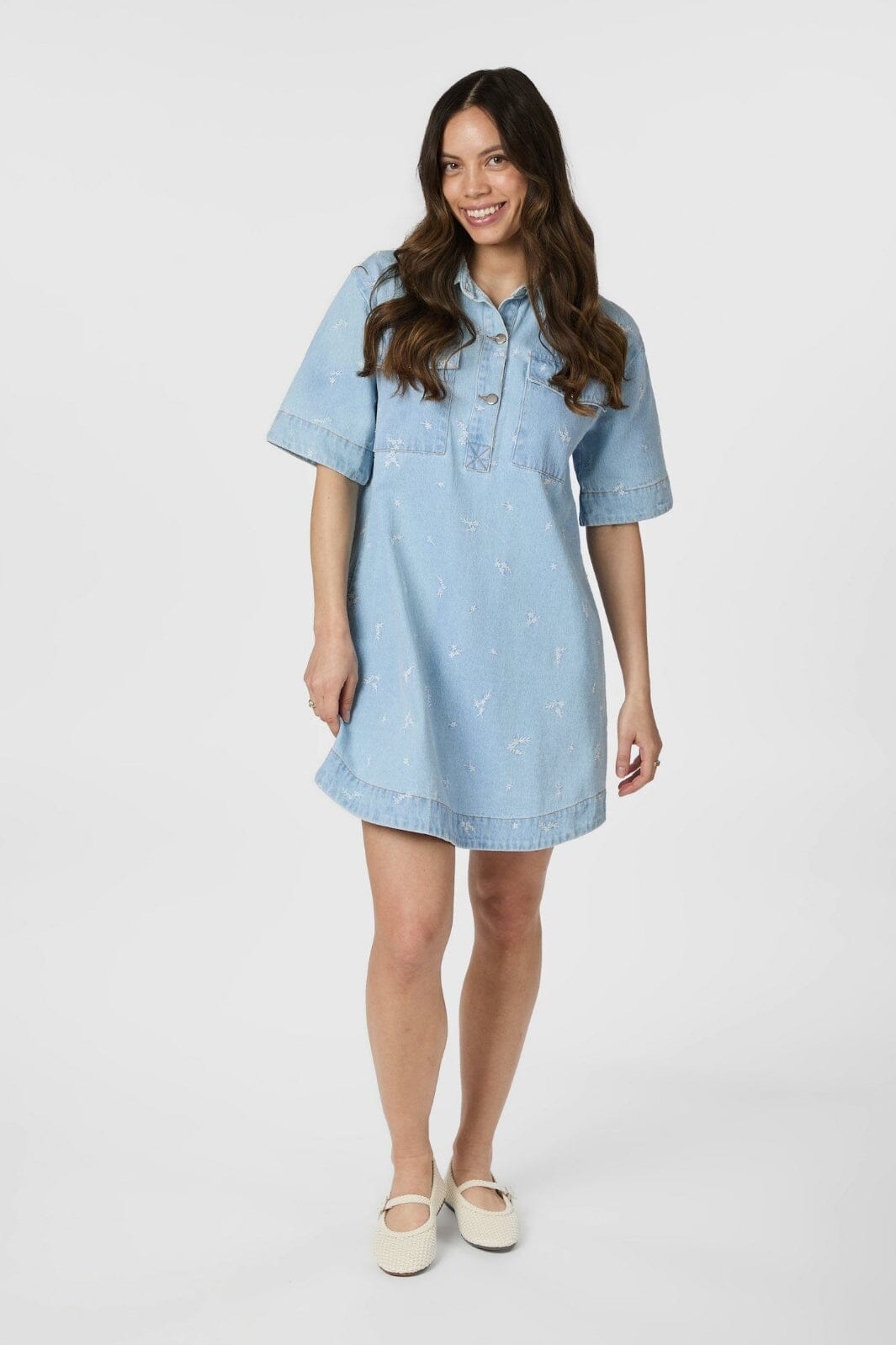 Neo Noir - Saras Denim Emb Dress 166045 - 145 - Light Blue