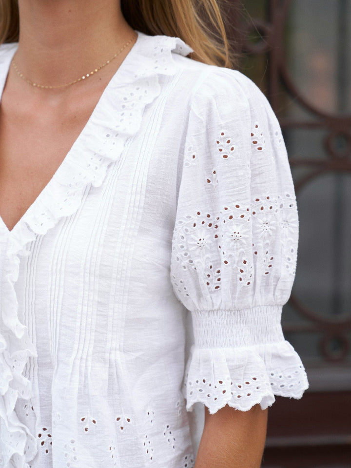 Neo Noir - Talise Emb Blouse 168711 - 120 - White Bluser 
