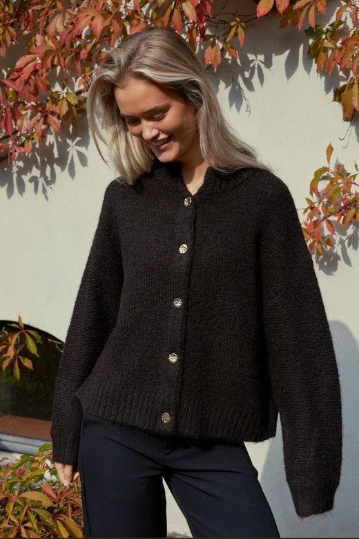 Neo Noir - Taura Fluffy Knit Cardigan 165103 - 676 - Dark Brown
