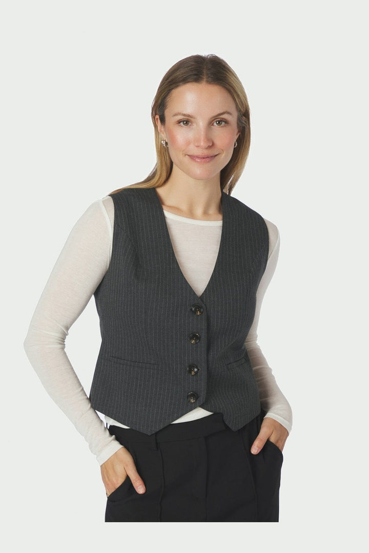 Neo Noir - Vendetta Slim Pinstripe Vest 170801 - 107 - Dark Grey Melange