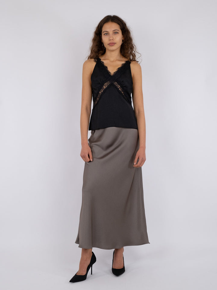 Neo Noir - Vicky Heavy Sateen Skirt - Warm Grey