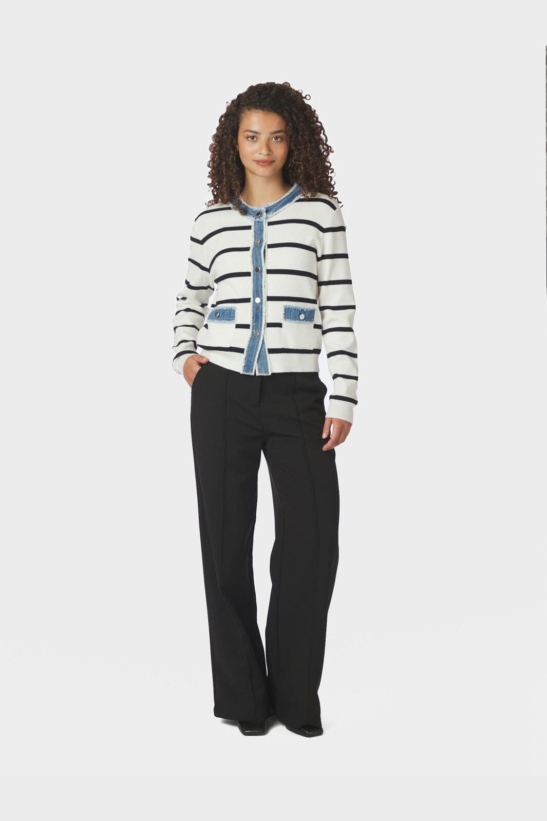Neo Noir - Zelma Stripe Denim Cardigan 169309 - 121 - Off White