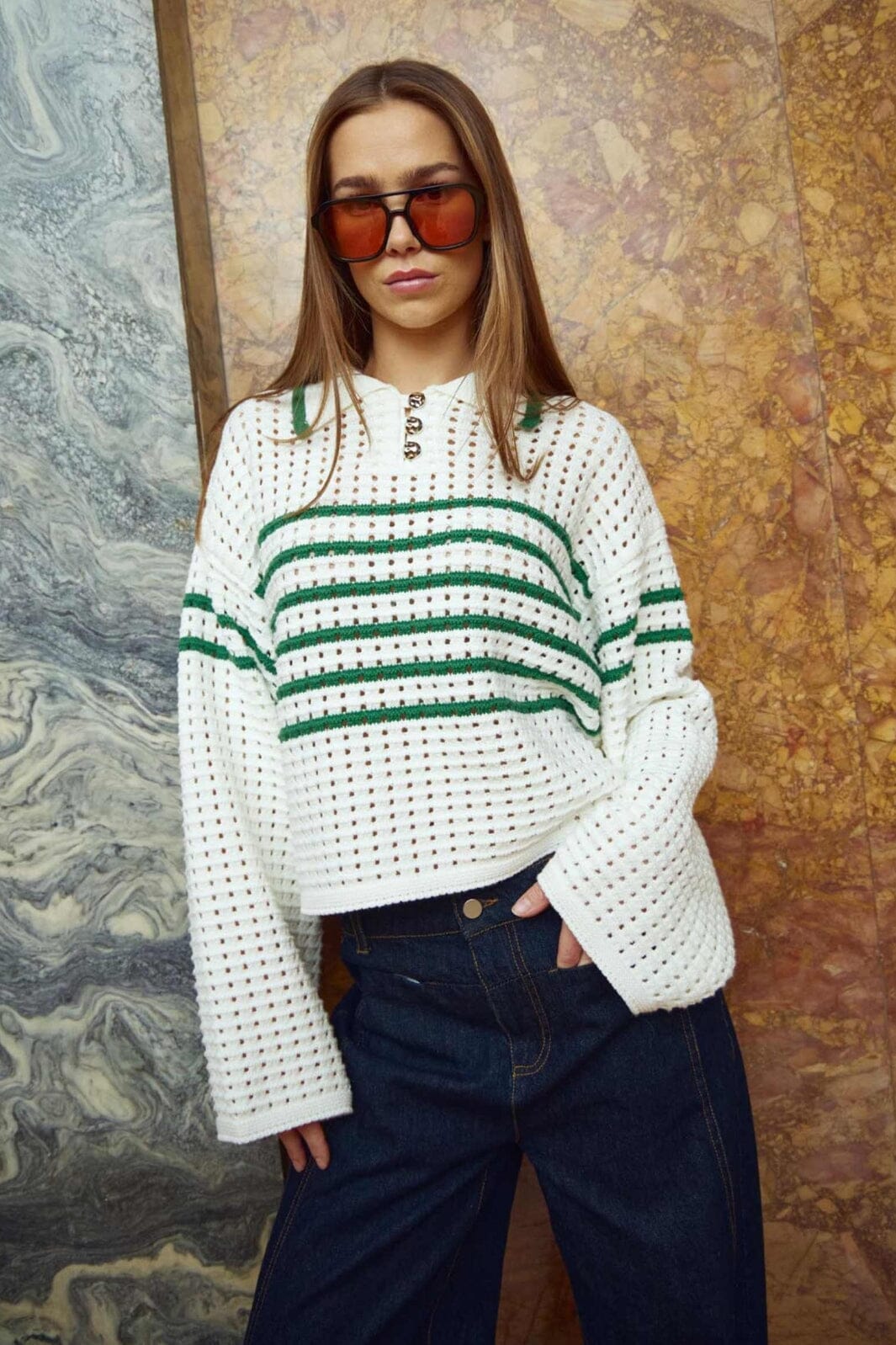 Noella - Leen Knit 13790001 - 1357 - Talani Green Stripe Strikbluser 