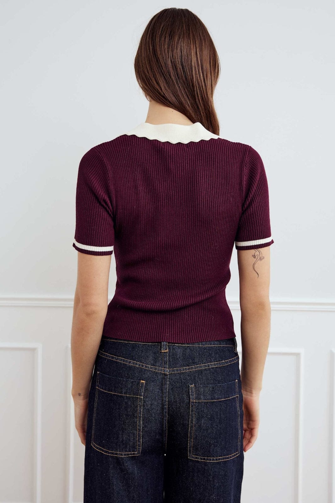 Noella - Lilo Polo Knit 13800002 - 1358 - Wine Sugar Combo Strikbluser 