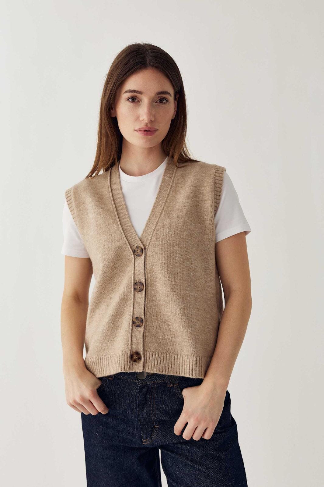 Noella - N-Marilynn Knit Vest 13770006 - 969 - Sand Melange Strikbluser 