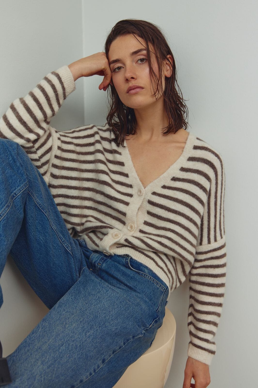 Noella - N-Mertice Knit Cardigan 16570002 - 1516 - Brown Sand Stripe Cardigans 