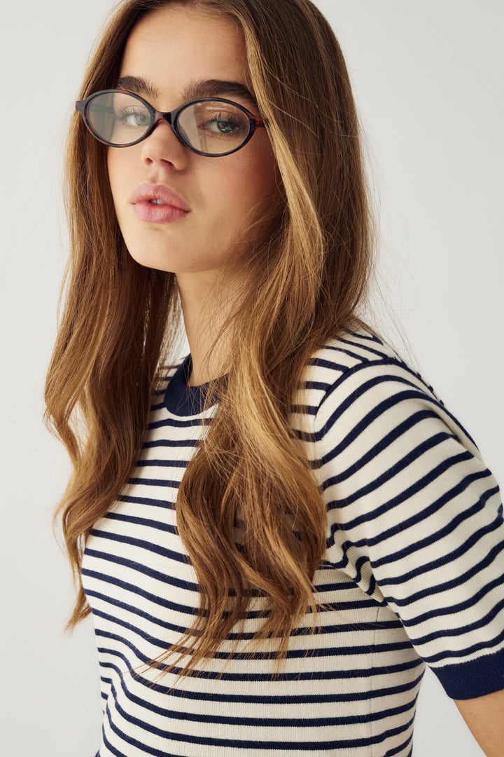 Noella - N-Muna Knit 16010001 - 1476 - Dannia Blue Stripe Strikbluser 