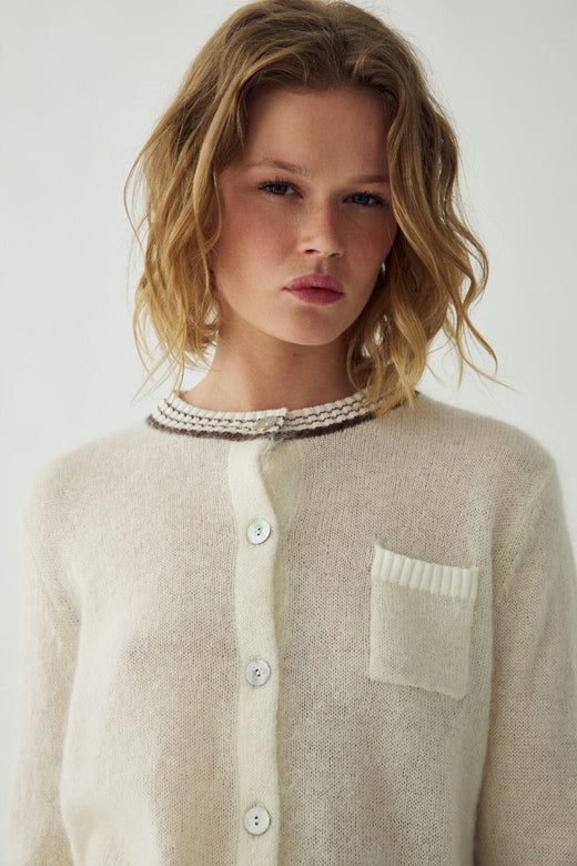 Noella - N-Nattie Knit Cardigan 16400003 - 1502 - Ivory Brown Cardigans 