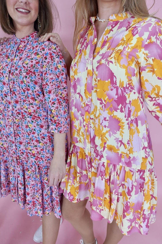 Forudbestilling - Noella X Molly&My - Imogene sh. Dress - Yellow/Pink Flower (Juni) Kjoler 