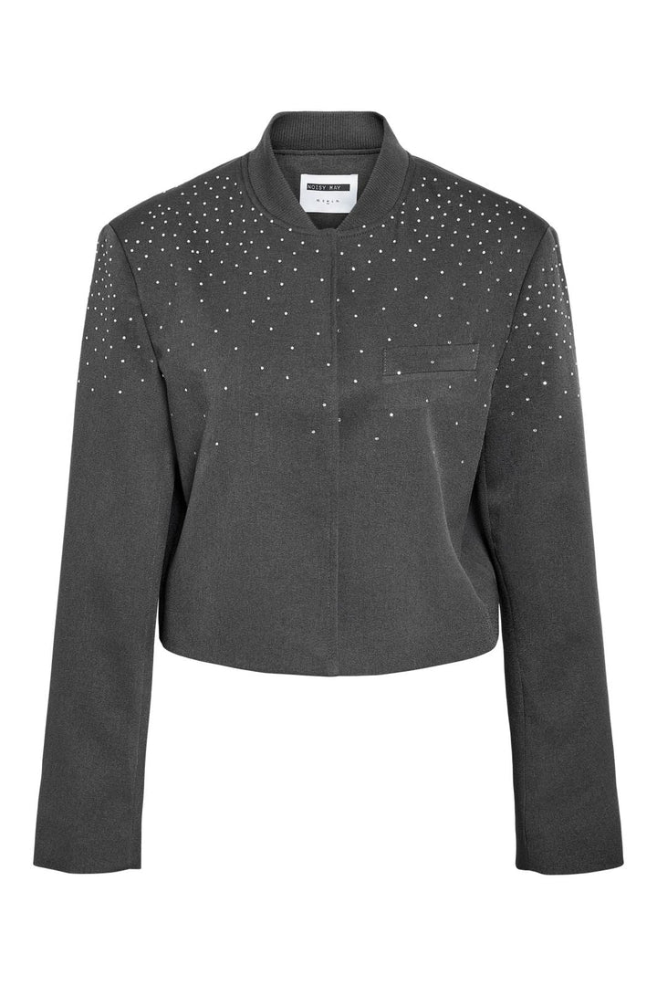 Noisy May - Nmellie Rhinestone Cropped Jacket Fwd - 4847913 Dark Grey Melange