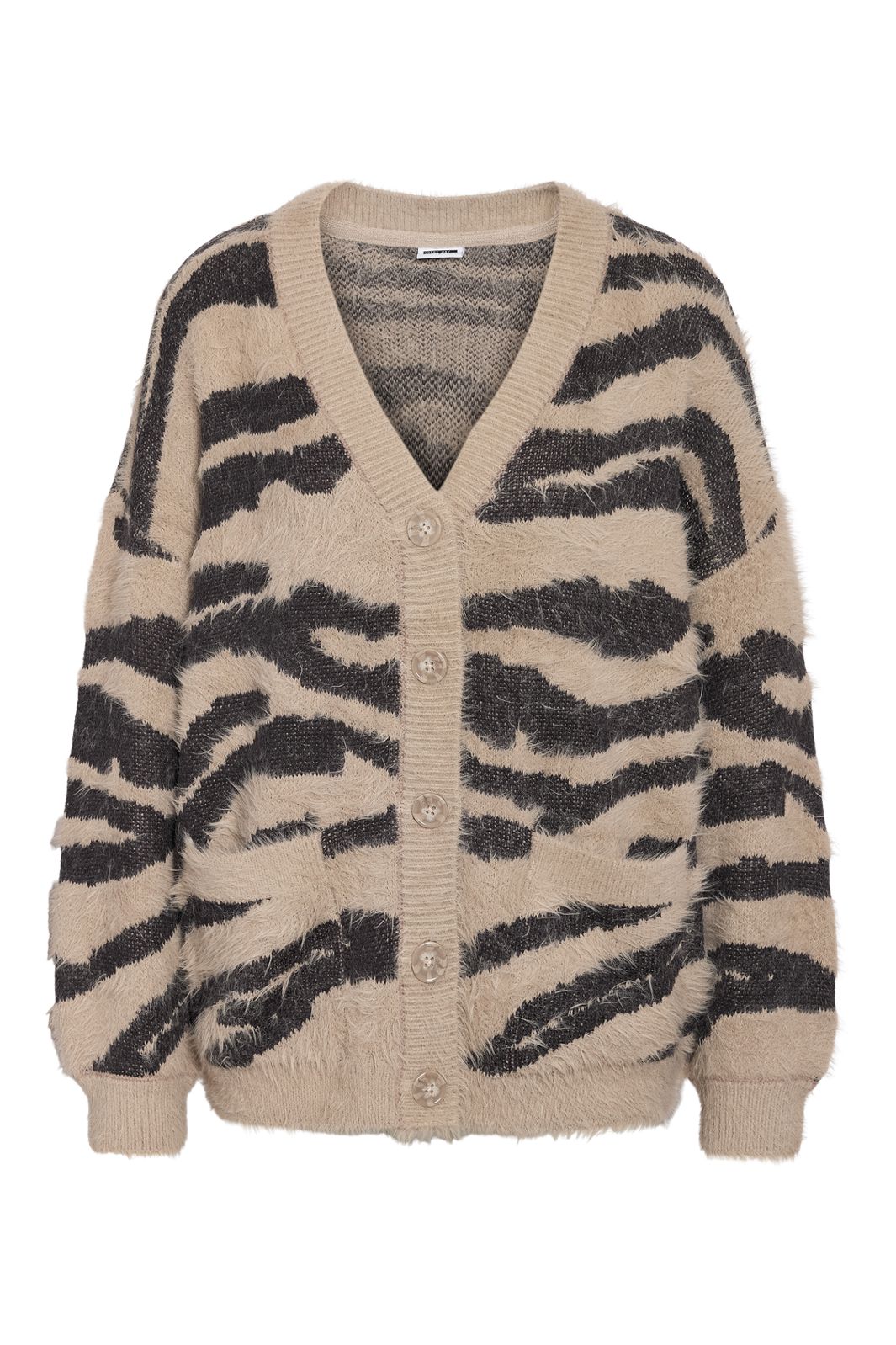Noisy May - Nmflynn L/S V-Neck Knit Cardigan - 4801919 Aluminum Obsidian Zebra