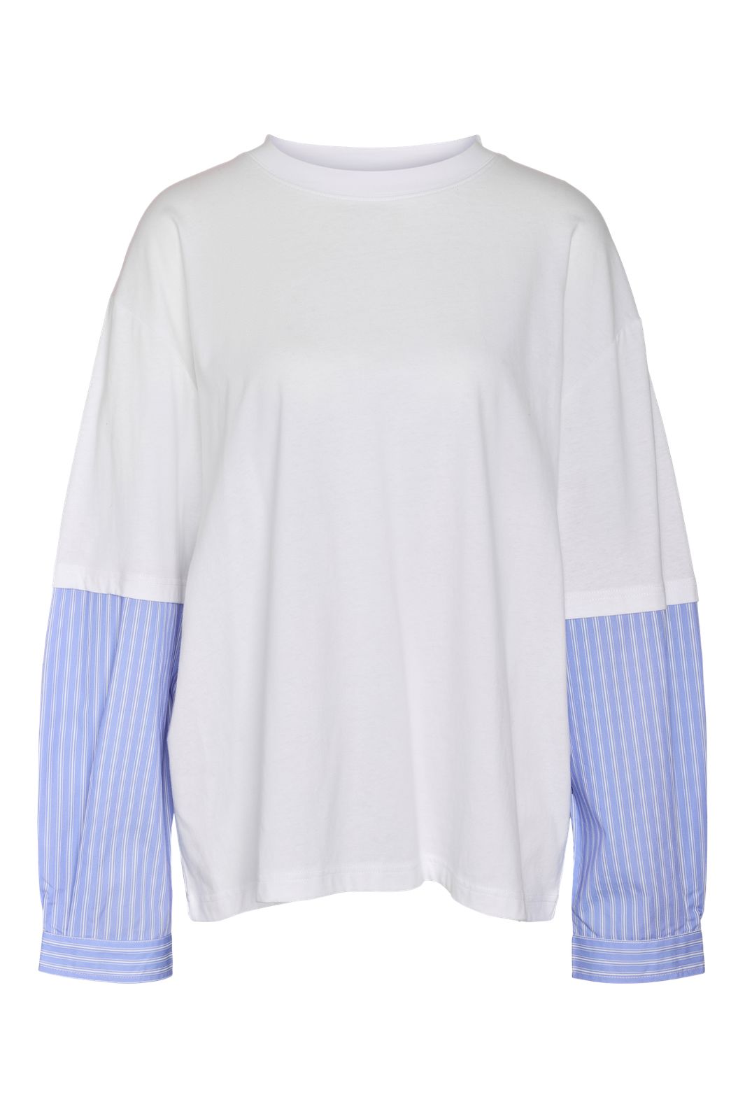 Noisy May - Nmfreja Belle L/S Mix Shirt - 5077861 Bright White Hydrangea Stripe Sleeves
