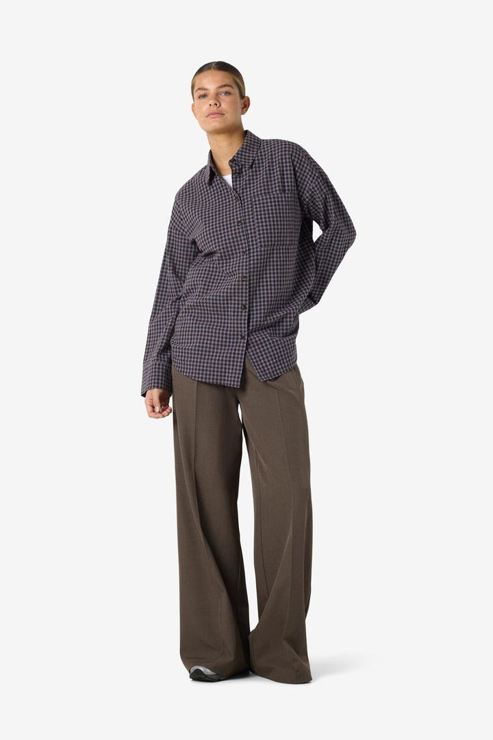 Noisy May - Nmhailey Zoe L/S Check Shirt - 5117231 Chocolate Brown Blue Checks