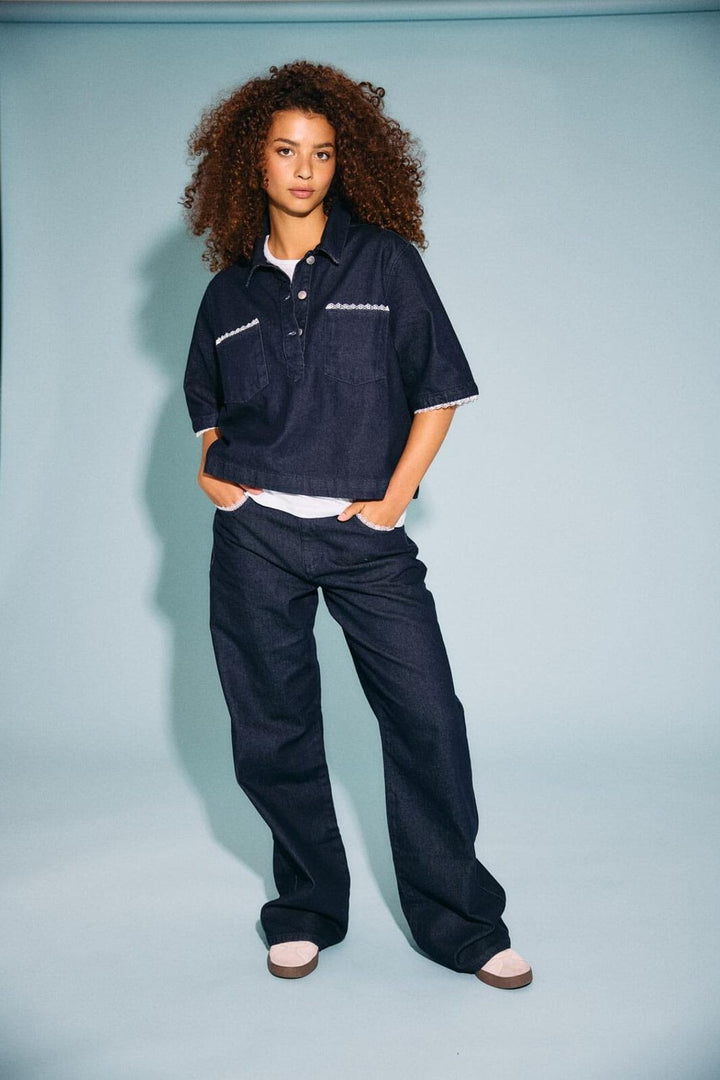 Noisy May - Nmindie 2/4 Denim Lace Shirt Db - 4952006 Dark Blue Denim