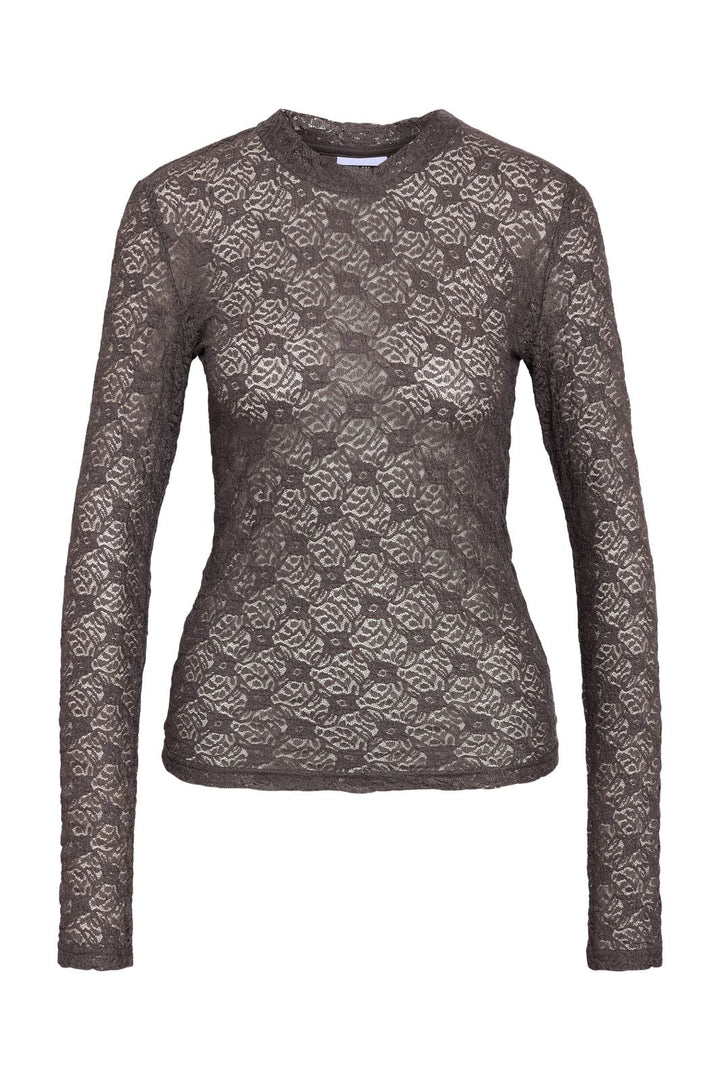 Noisy May - Nmjudith L/S Lace Top - 4793425 Charcoal Gray