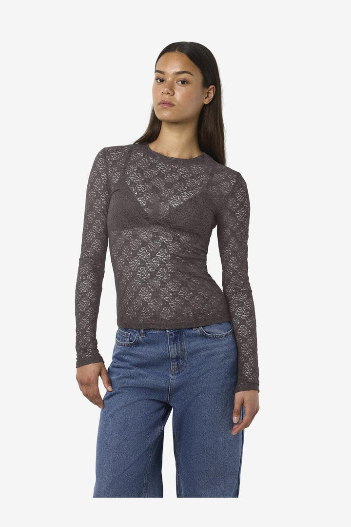 Noisy May - Nmjudith L/S Lace Top - 4793425 Charcoal Gray
