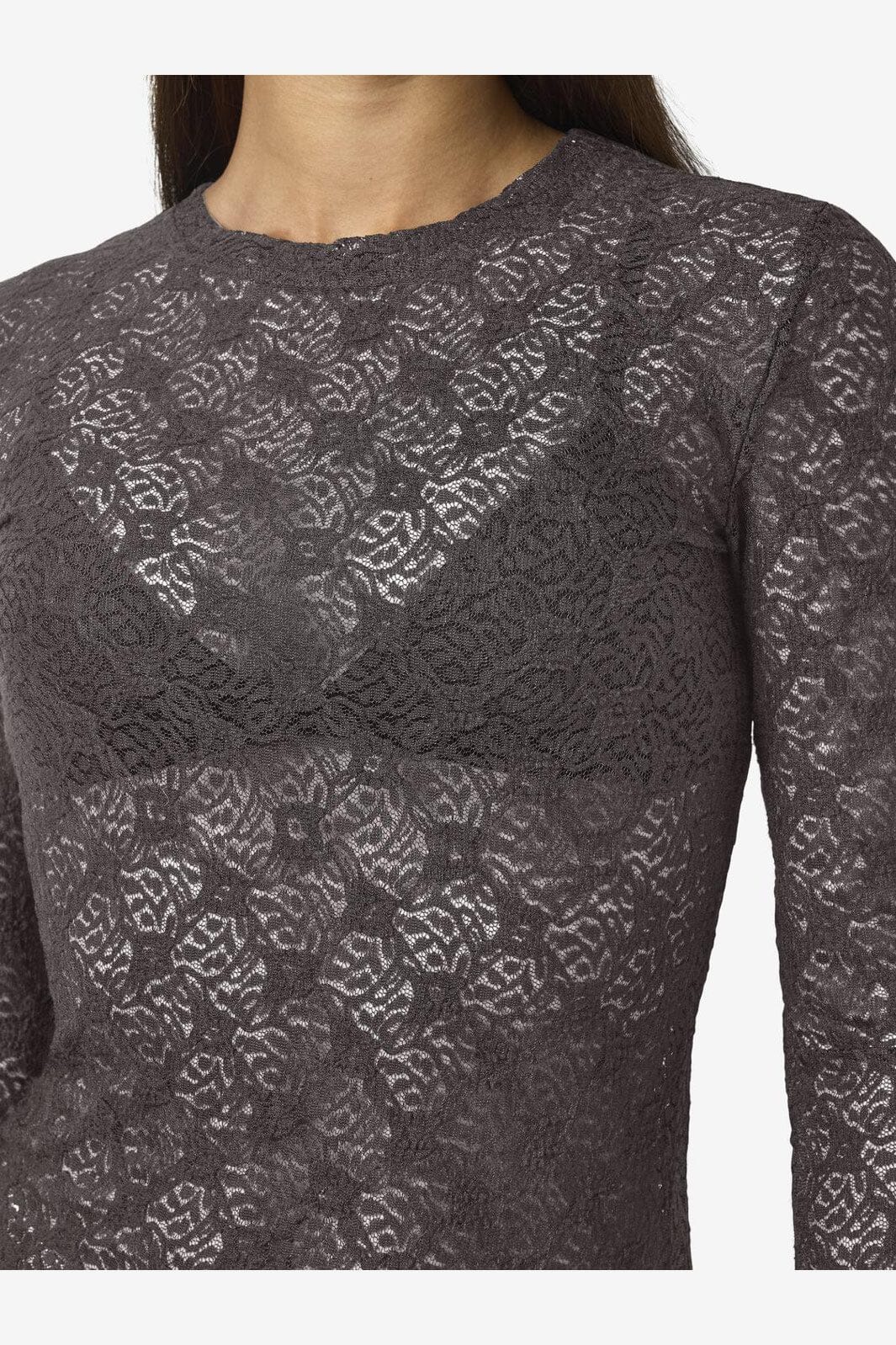 Noisy May - Nmjudith L/S Lace Top - 4793425 Charcoal Gray