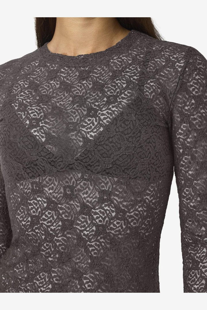 Noisy May - Nmjudith L/S Lace Top - 4793425 Charcoal Gray