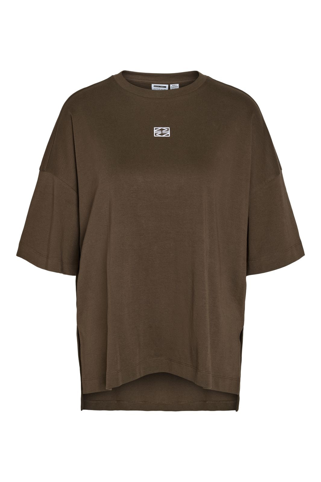 Noisy May - Nmkim S/S Slit T-Shrt Fwd - 5056308 Chocolate Brown White Emb