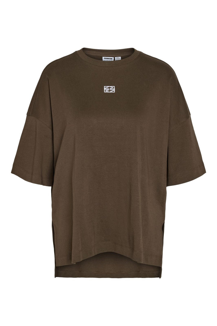 Noisy May - Nmkim S/S Slit T-Shrt Fwd - 5056308 Chocolate Brown White Emb