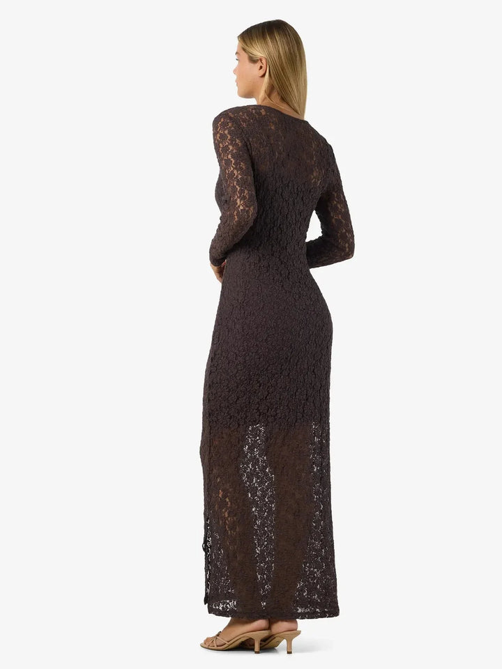 Noisy May - Nmmiriam L/S Maxi Lace Dress - 5064757 Chocolate Brown Kjoler 