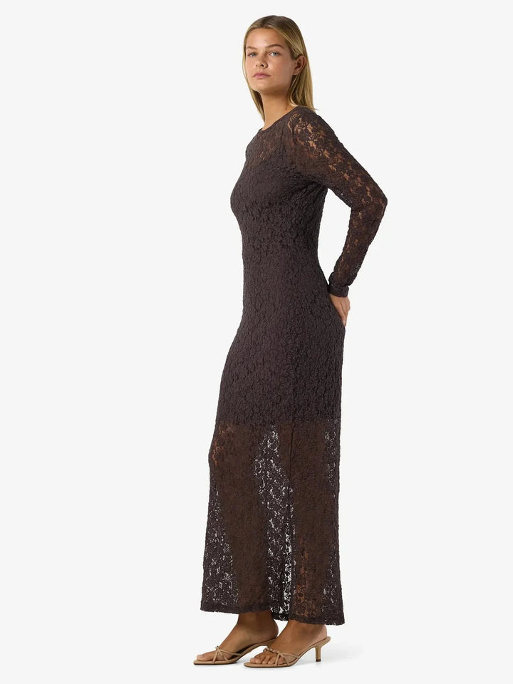Noisy May - Nmmiriam L/S Maxi Lace Dress - 5064757 Chocolate Brown Kjoler 
