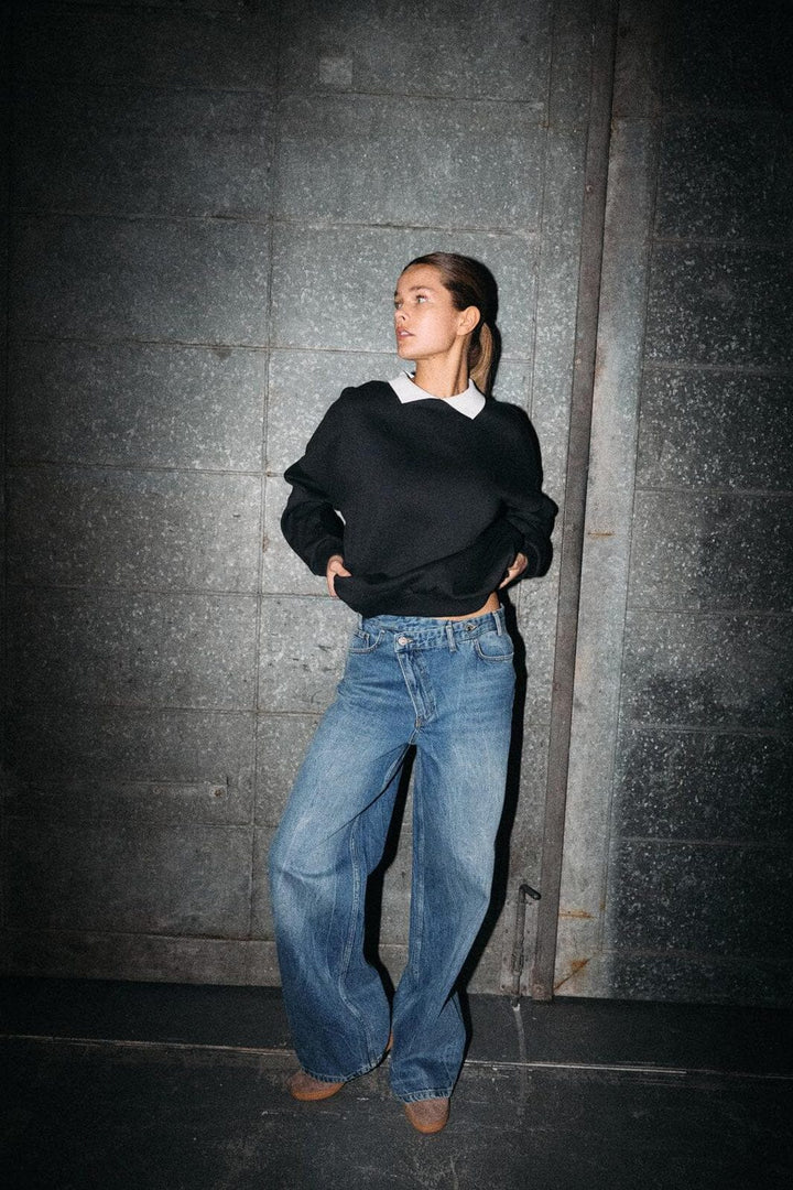 Noisy May - Nmsabine Nw X Over Wide Jeans Fo090Mb - 4920561 Medium Blue Denim