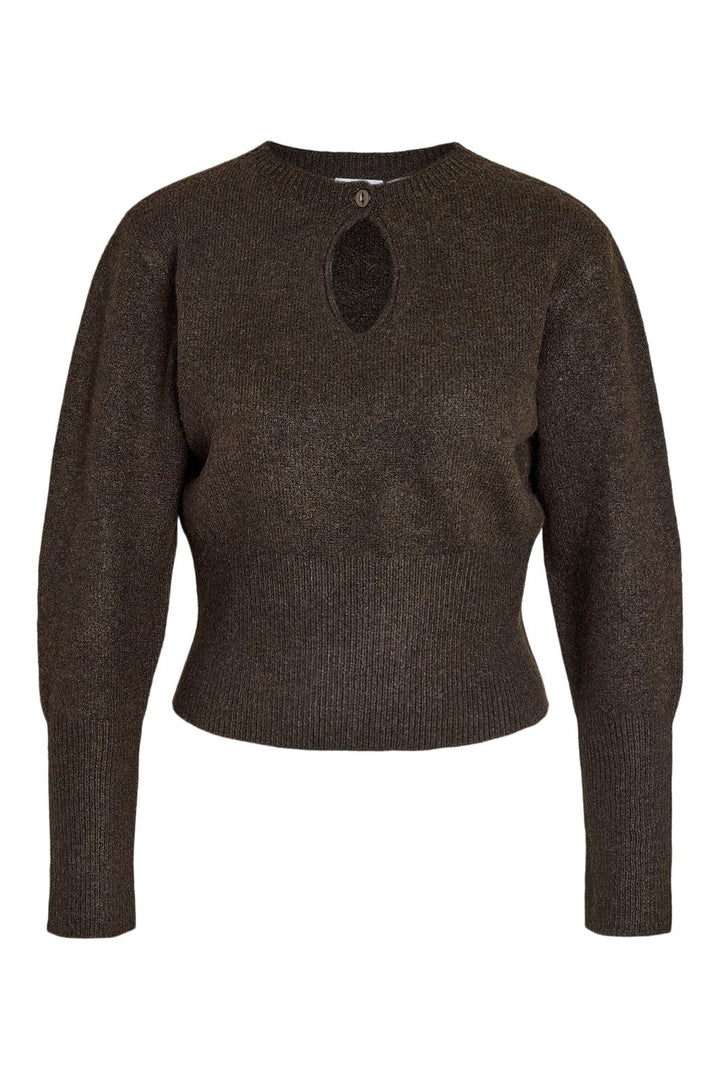 Noisy May - Nmsloan L/S O-Neck Keyhole Knit - 5138502 Chocolate Brown