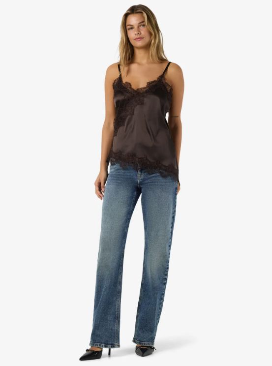 Noisy May - Nmsofie S/L Satin Top - 5079330 Chocolate Brown Toppe 