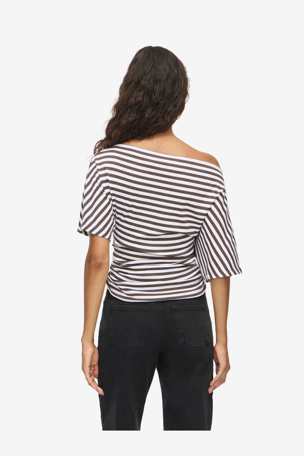 Noisy May - Nmstormi June Off Shoulder Top Tnt/18 - 5212075 Chocolate Brown Bright White