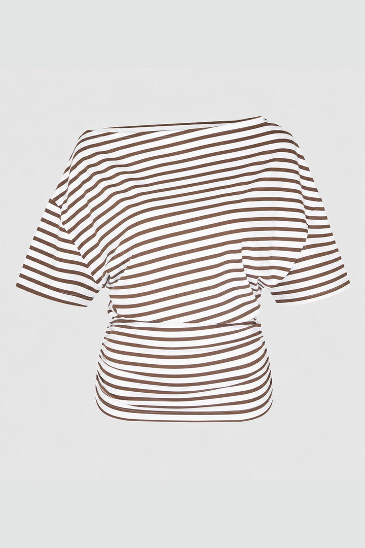 Noisy May - Nmstormi June Off Shoulder Top Tnt/18 - 5212075 Chocolate Brown Bright White