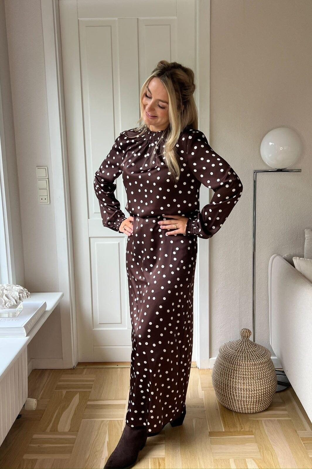 Noisy May x Molly&My - Nmbambi Midi Satin Skirt - 5054595 Chocolate Brown White Polka Nederdele 