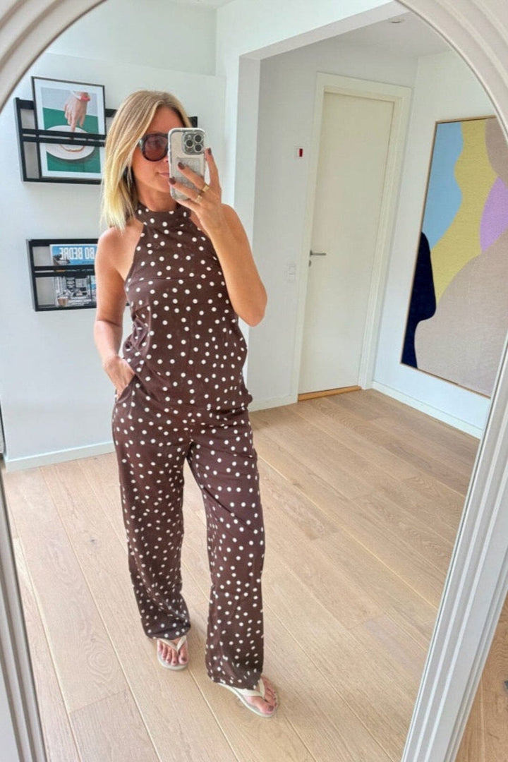 Noisy May X Molly&My - Nmbambi Satin Pant - 5054526 Chocolate Brown White Polka Bukser 