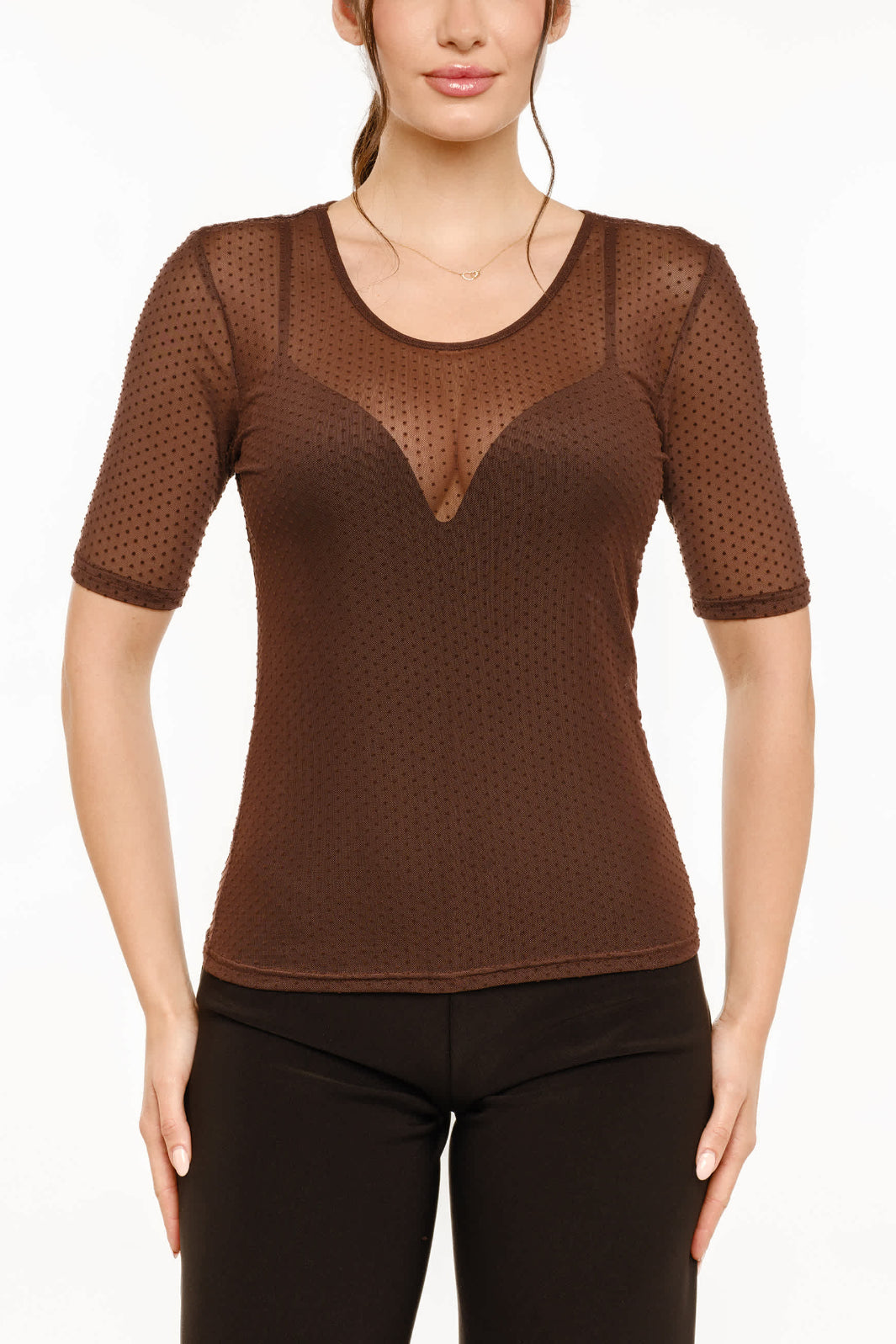 Liberte - Mesh Ss Tshirt, Dot 22011 - Dark Brown