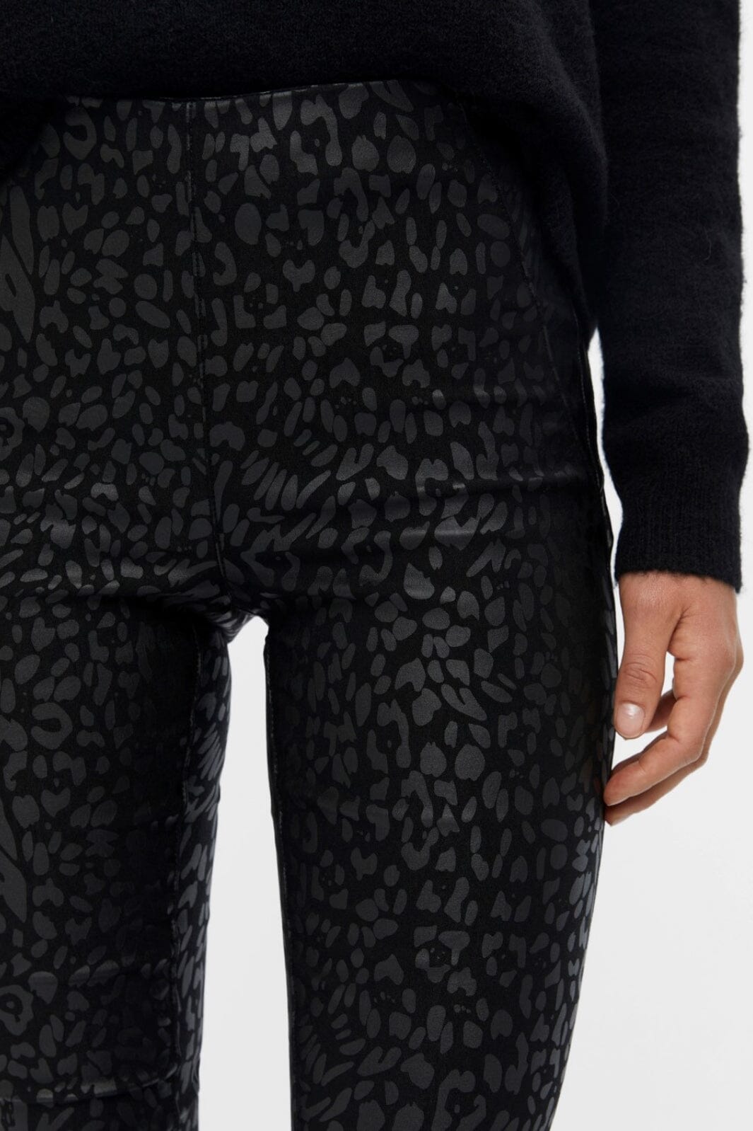 Object - Objbelle Coated Leggings - Black/Animal Bukser 