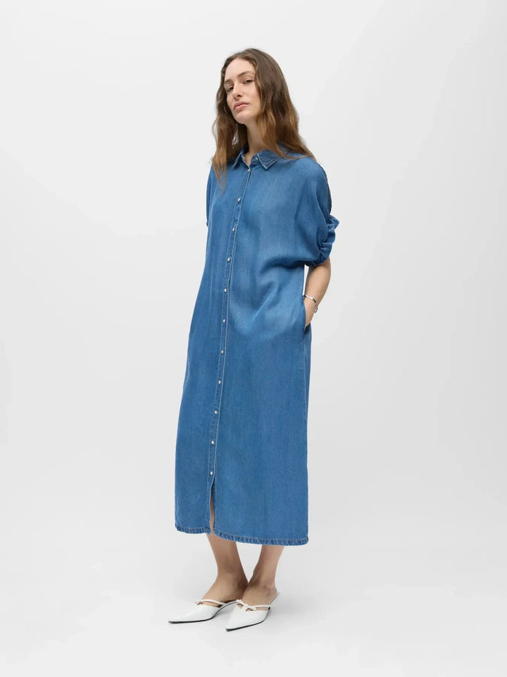 Object - Objframe Tiana 2/4 Lo Denim Dress - 4996090 Medium Blue Denim Kjoler 