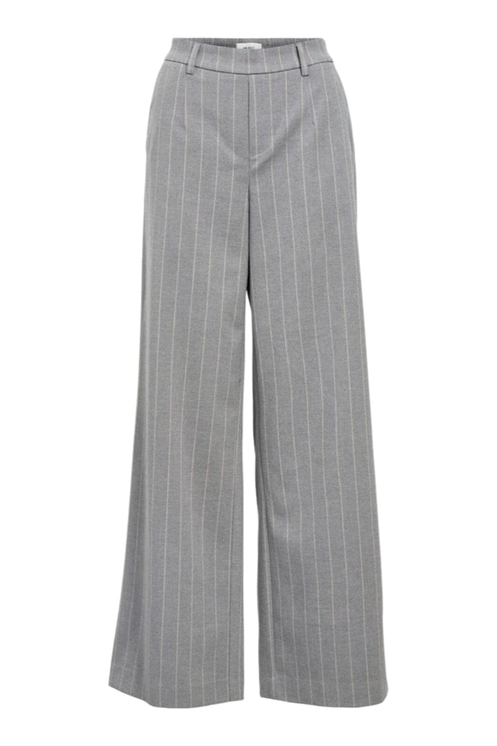 Object - Objlisa Wide Pant - 4800477 Medium Grey Melange Humus Pinstripe Bukser 