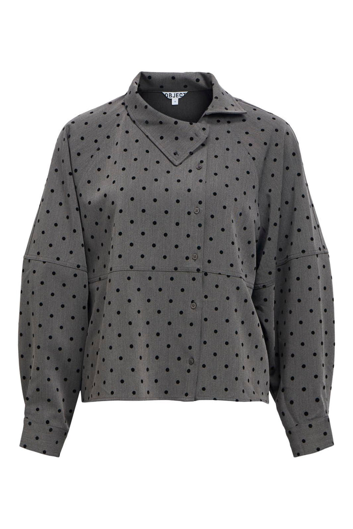 Object - Objmaxine L/S High Neck Shirt 147 - 5145514 Gunmetal Black Dots